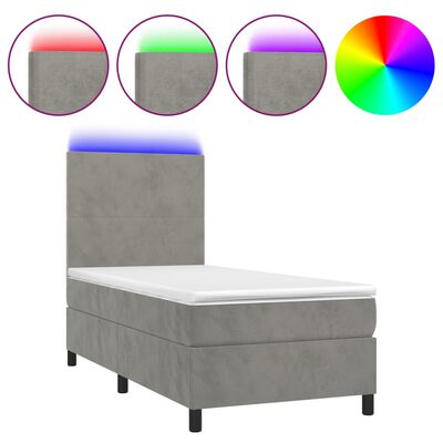 vidaXL Box spring postel s matrací a LED světle šedá 90x190 cm samet