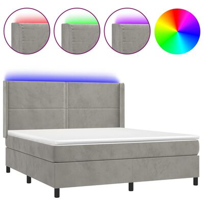 vidaXL Box spring postel s matrací a LED světle šedá 180x200 cm samet