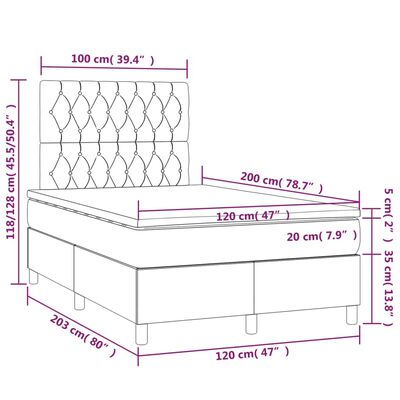 vidaXL Box spring postel s matrací a LED tmavě hnědá 120x200 cm textil
