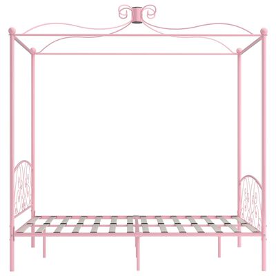 vidaXL Rám postele s nebesy růžový kovový 140 x 200 cm