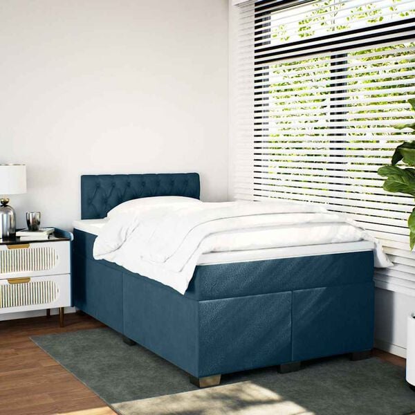 vidaXL Box spring postel s matrac&iacute; tmavě modr&aacute; 120 x 200 cm samet