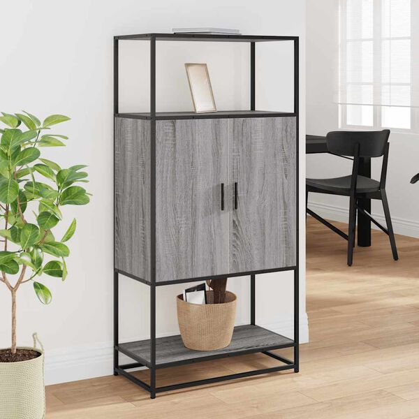 vidaXL Skříň highboard šedá sonoma 68x35x139cm kompozitní dřevo a kov