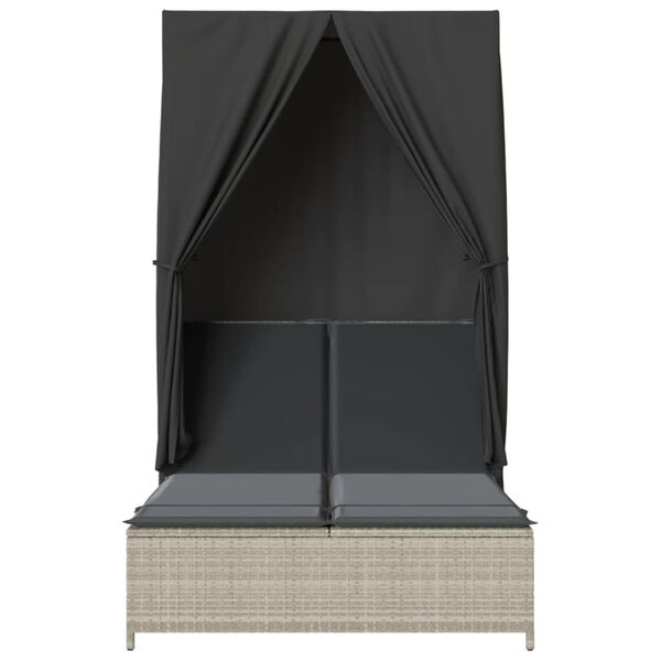 vidaXL Dvojité lehátko se střechou a závěsy světle šedé polyratan