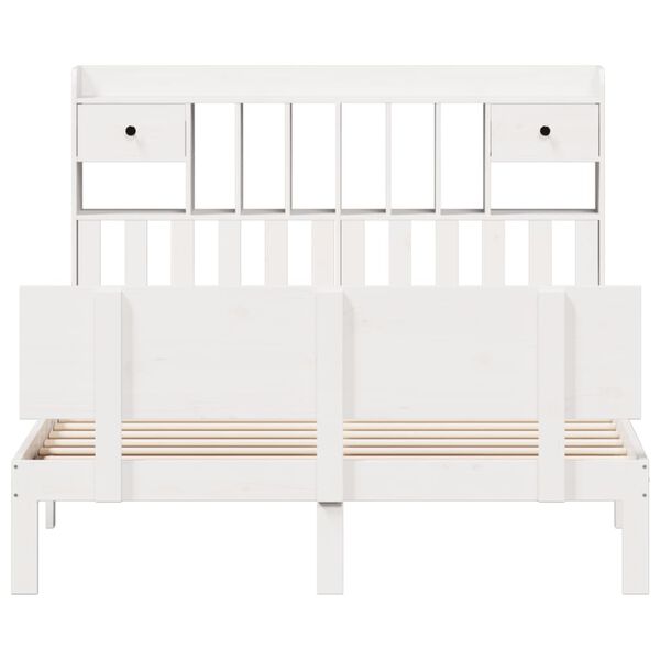 vidaXL Postel s knihovnou bez matrace bílá 150x200 cm masivní borovice