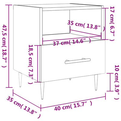 vidaXL Noční stolek kouřový dub 40 x 35 x 47,5 cm kompozitní dřevo