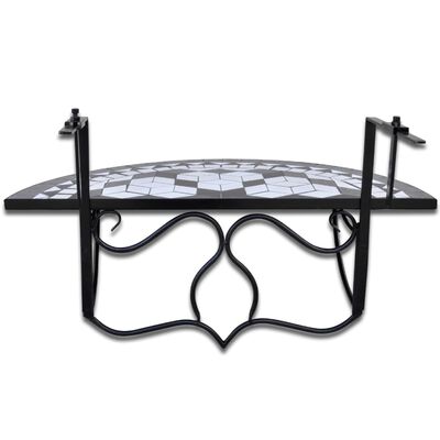 vidaXL Závěsný stolek na balkon černý a bílý mozaika