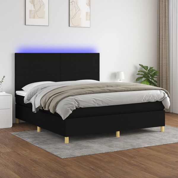 vidaXL Box spring postel s matrac&iacute; a LED čern&aacute; 160x200 cm textil