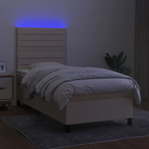 vidaXL Box spring postel s matrac&iacute; a LED kr&eacute;mov&aacute; 90x190 cm textil