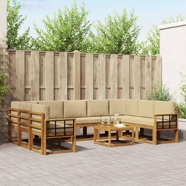 vidaXL Venkovn&iacute; pohovkov&aacute; souprava 10 pcs Přirozen&aacute; a B&eacute;žov&aacute;