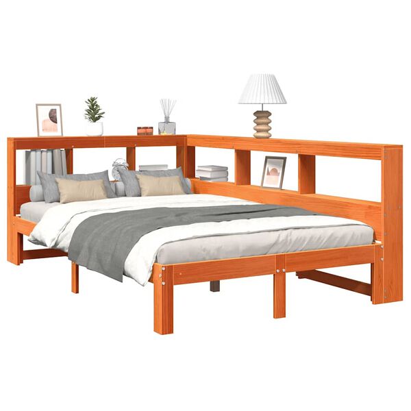 vidaXL Postel s knihovnou bez matrace hněd&aacute; 120x190 cm masiv borovice