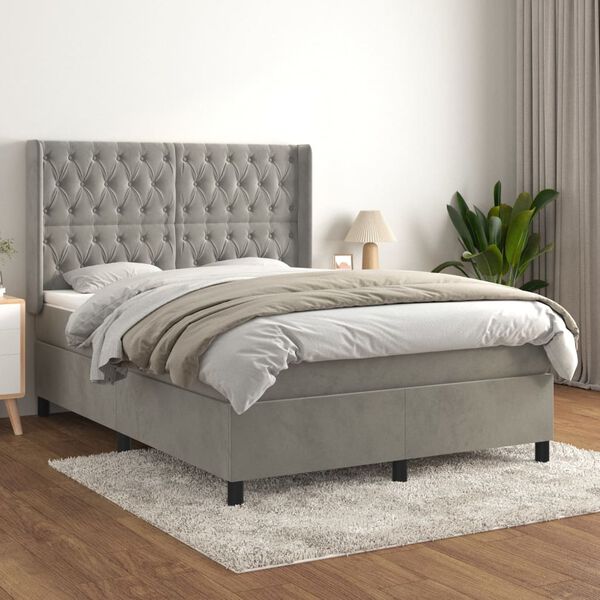 vidaXL Box spring postel s matrac&iacute; světle &scaron;ed&aacute; 140x200 cm samet