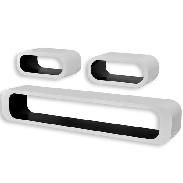 3 b&iacute;ločern&eacute; n&aacute;stěnn&eacute; plovouc&iacute; MDF police na knihy a DVD