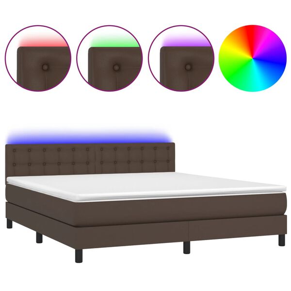 vidaXL Box spring postel s matrac&iacute; a LED hněd&aacute; 160x200 cm uměl&aacute; kůže