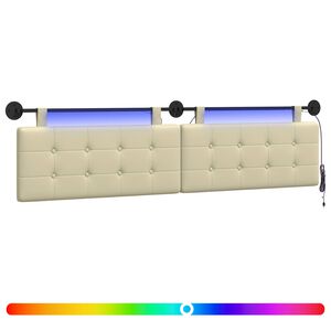 vidaXL Z&aacute;věsn&eacute; čelo postele S LED osvětlen&iacute;m Kr&eacute;mov&aacute; Uměl&aacute; kůže