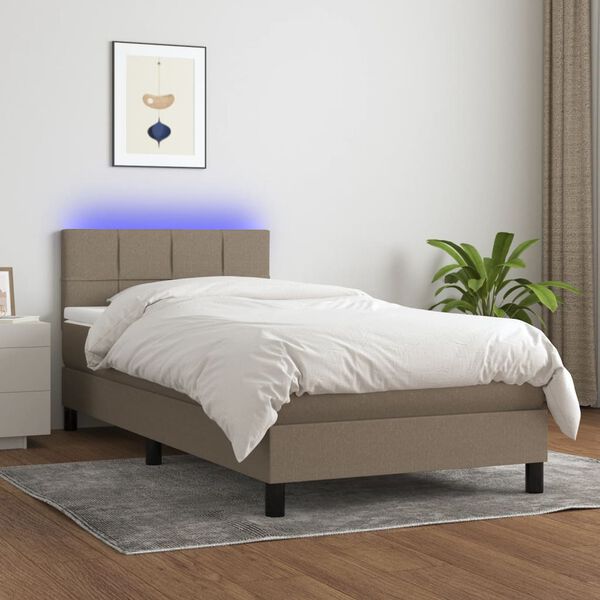 vidaXL Box spring postel s matrac&iacute; a LED taupe 100x200 cm textil
