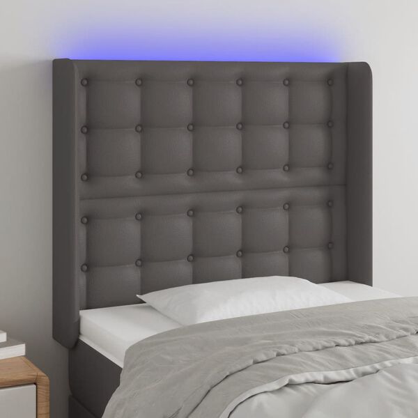 vidaXL Čelo postele s LED &scaron;ed&eacute; 83 x 16 x 118/128 cm uměl&aacute; kůže