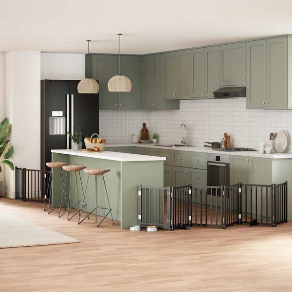 vidaXL Z&aacute;brana pro psy s dv&iacute;řky skl&aacute;dac&iacute; 9 panelů čern&aacute; 450 cm topol