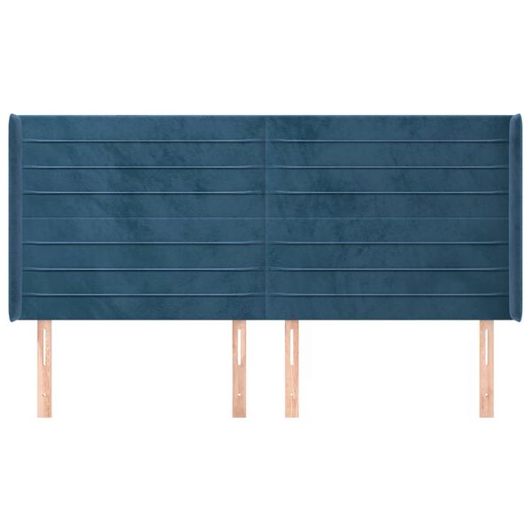 vidaXL Čelo postele typu u&scaron;&aacute;k tmavě modr&aacute; 183x16x118/128 cm samet