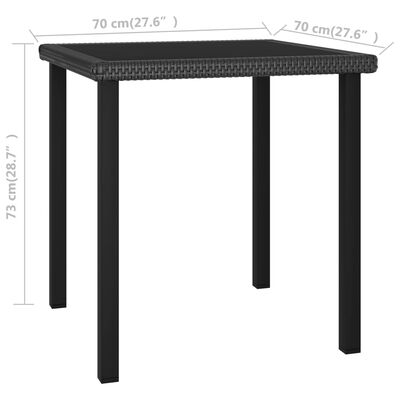 vidaXL Zahradní jídelní stůl černý 70 x 70 x 73 cm polyratan