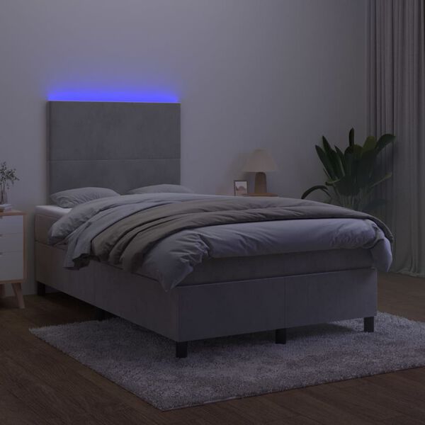 vidaXL Box spring postel s matrac&iacute; a LED světle &scaron;ed&aacute; 120x200 cm samet