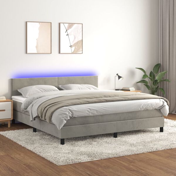 vidaXL Box spring postel s matrac&iacute; a LED světle &scaron;ed&aacute; 180x200 cm samet