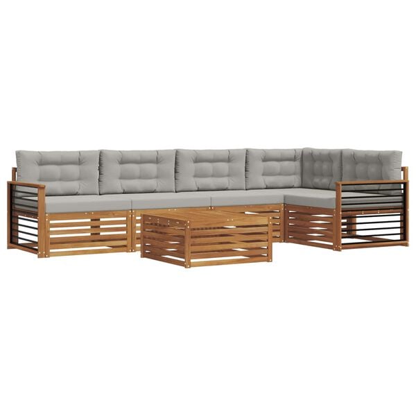 vidaXL Venkovn&iacute; pohovkov&aacute; souprava 6 pcs Př&iacute;rodn&iacute; a světle &scaron;ed&aacute;