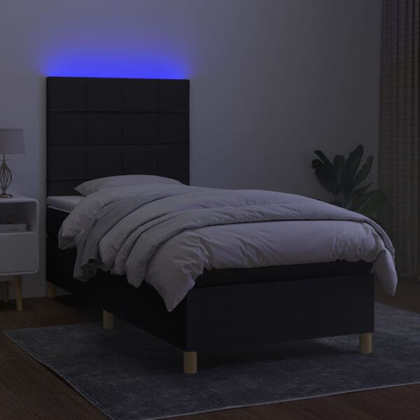 vidaXL Box spring postel s matrac&iacute; a LED čern&aacute; 80 x 200 cm textil