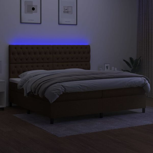 vidaXL Box spring postel s matrac&iacute; a LED tmavě hněd&aacute; 200x200 cm textil