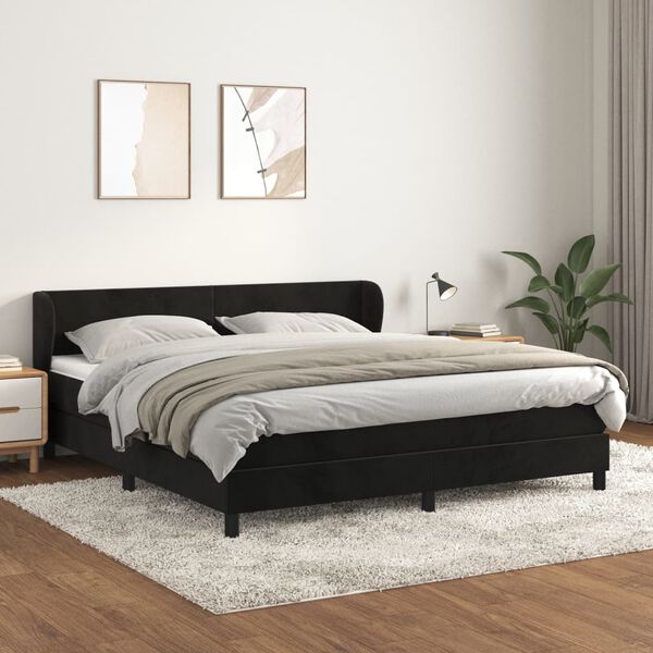 vidaXL Box spring postel s matrac&iacute; čern&aacute; 180x200 cm samet