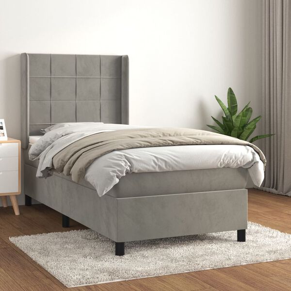 vidaXL Box spring postel s matrac&iacute; světle &scaron;ed&aacute; 100x200 cm samet