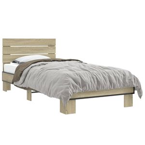 vidaXL R&aacute;m postele dub sonoma 90 x 200 cm kompozitn&iacute; dřevo a kov