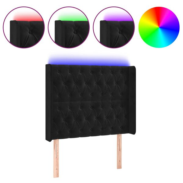 vidaXL Čelo postele s LED čern&eacute; 93 x 16 x 118/128 cm samet