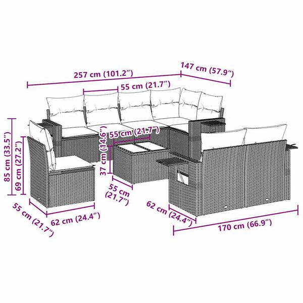 vidaXL 9d&iacute;ln&aacute; zahradn&iacute; sedac&iacute; souprava s podu&scaron;kami čern&aacute; polyratan