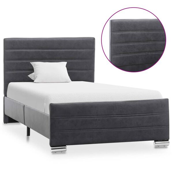 vidaXL R&aacute;m postele &scaron;ed&yacute; uměl&aacute; brou&scaron;en&aacute; kůže 90 x 200 cm