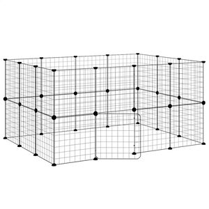 vidaXL 28panelov&aacute; ohr&aacute;dka pro zv&iacute;řata s dv&iacute;řky čern&aacute; 35 x 35 cm ocel