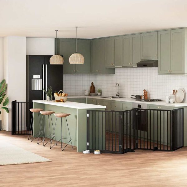 vidaXL Z&aacute;brana pro psy s dv&iacute;řky skl&aacute;dac&iacute; 8 panelů čern&aacute; 640 cm topol