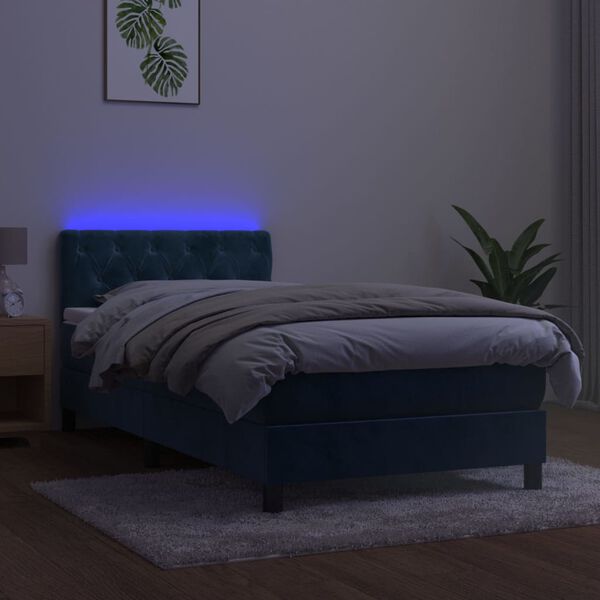 vidaXL Box spring postel s matrac&iacute; a LED tmavě modr&aacute; 80 x 200 cm samet