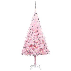 vidaXL Uměl&yacute; v&aacute;nočn&iacute; stromek s LED a sadou koul&iacute; růžov&yacute; 210 cm PVC