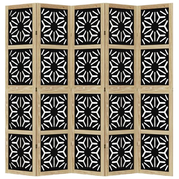 vidaXL Parav&aacute;n 5d&iacute;ln&yacute; hněd&yacute; a čern&yacute; masivn&iacute; dřevo pavlovnie