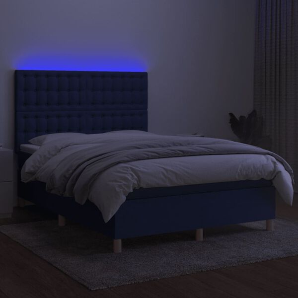 vidaXL Box spring postel s matrac&iacute; a LED modr&aacute; 140x200 cm textil