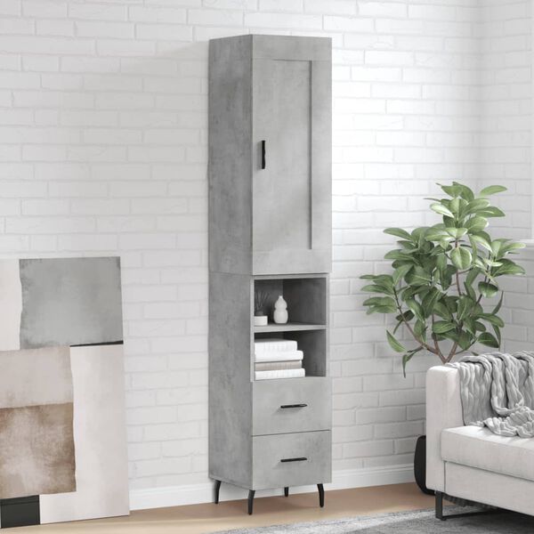 vidaXL Skř&iacute;ň highboard betonově &scaron;ed&aacute; 34,5x34x180 cm kompozitn&iacute; dřevo