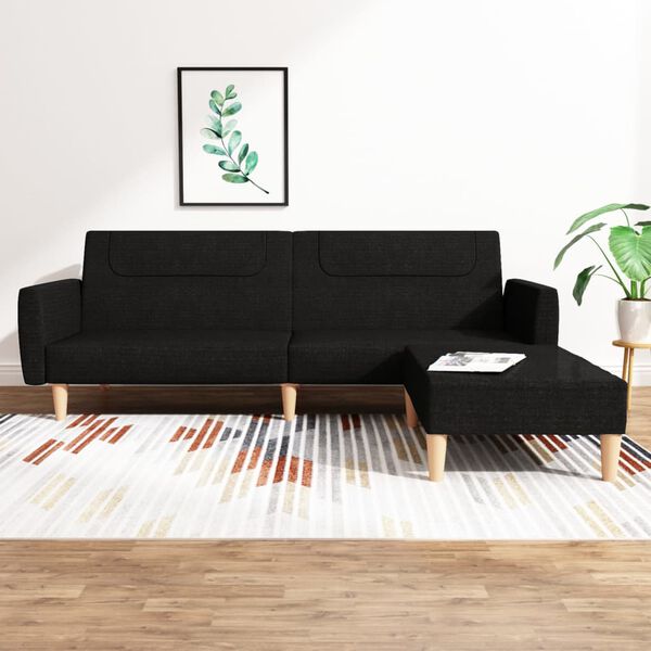 vidaXL 2m&iacute;stn&aacute; rozkl&aacute;dac&iacute; pohovka s podnožkou čern&aacute; textil