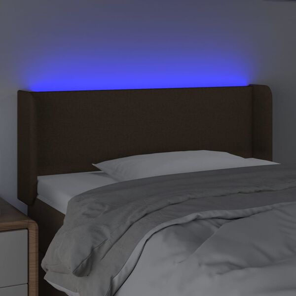 vidaXL Čelo postele s LED tmavě hněd&eacute; 103 x 16 x 78/88 cm textil