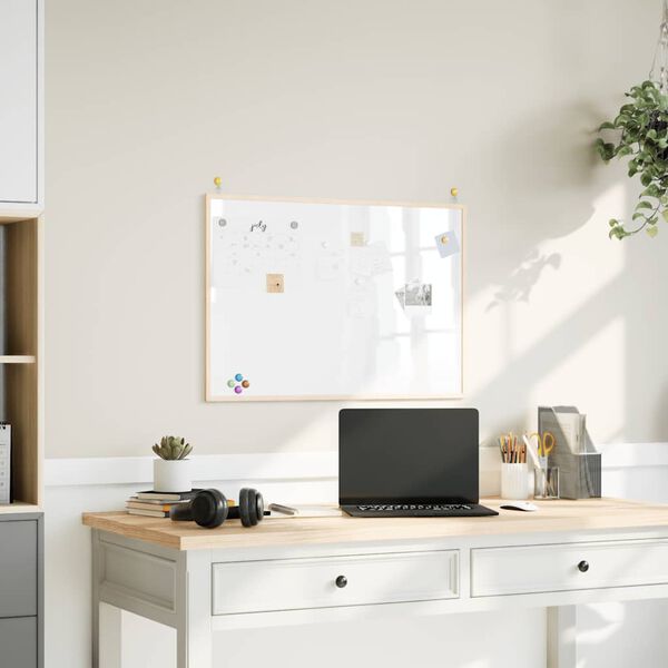 vidaXL Magnetick&aacute; b&iacute;l&aacute; tabule s r&aacute;mem z masivn&iacute;ho borovicov&eacute;ho dřeva 80 x 55 cm