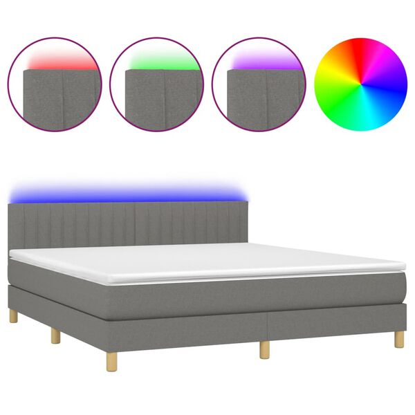 vidaXL Box spring postel s matrac&iacute; a LED tmavě &scaron;ed&aacute; 180x200 cm textil
