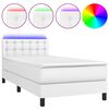 vidaXL Box spring postel s matrac&iacute; a LED b&iacute;l&aacute; 90x190 cm uměl&aacute; kůže