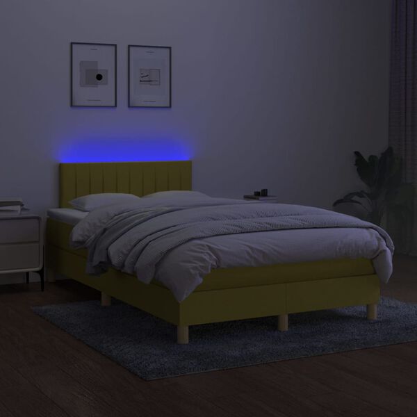 vidaXL Box spring postel s matrac&iacute; a LED zelen&aacute; 120 x 200 cm textil