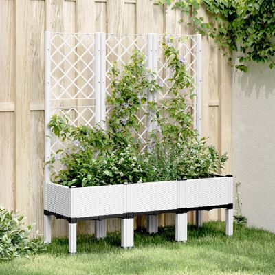 vidaXL Zahradní truhlík s treláží bílý 120 x 40 x 142 cm PP