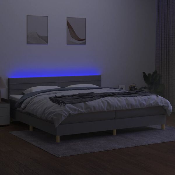vidaXL Box spring postel s matrac&iacute; a LED světle &scaron;ed&aacute; 200x200 cm textil