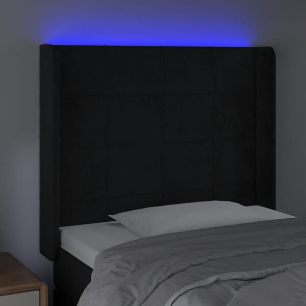 vidaXL Čelo postele s LED čern&eacute; 93 x 16 x 118/128 cm samet